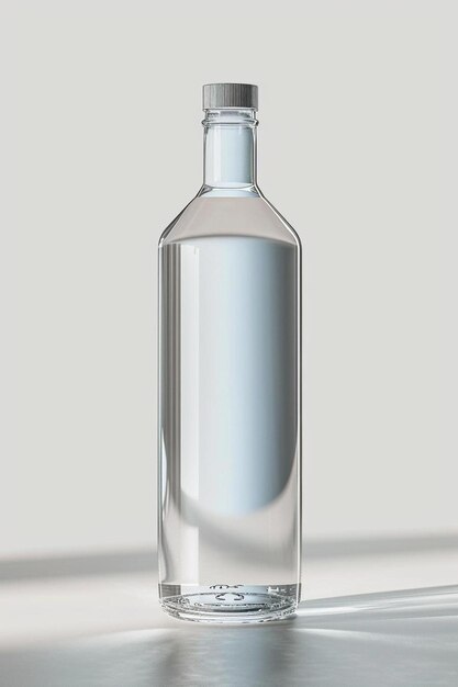 Eine Flasche Wasser steht auf einem Tisch