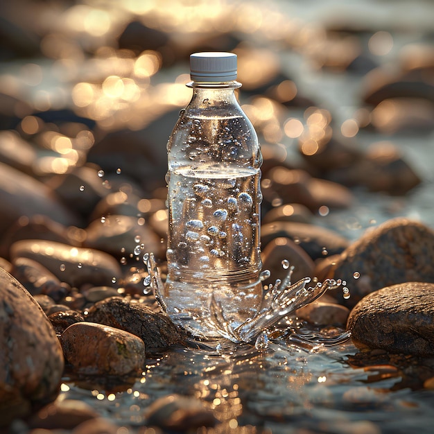 Eine Flasche Wasser.