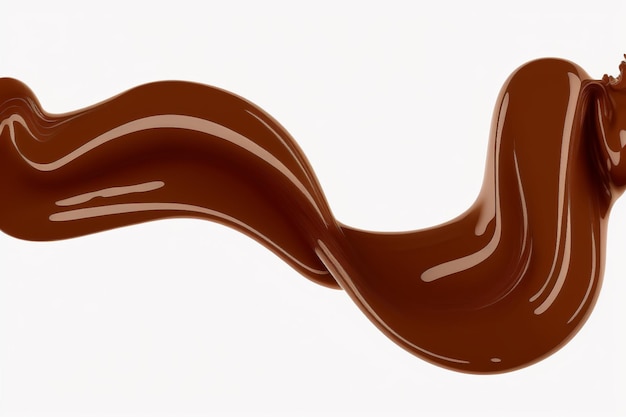 Eine fließende Schokoladenflüssigkeit mit weißem Hintergrund.