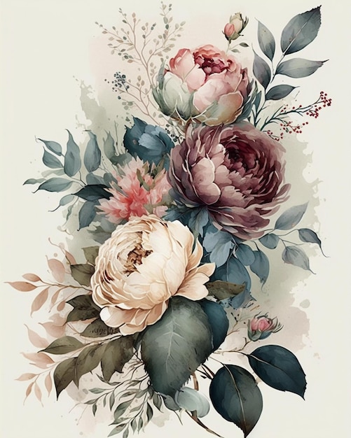 Eine florale Illustration mit einem Blumenstrauß darauf.