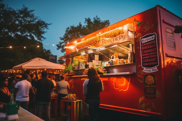 Eine Food-Truck-Rally mit einer Butter-Hühner-Themen-Food-Trucks-Zone