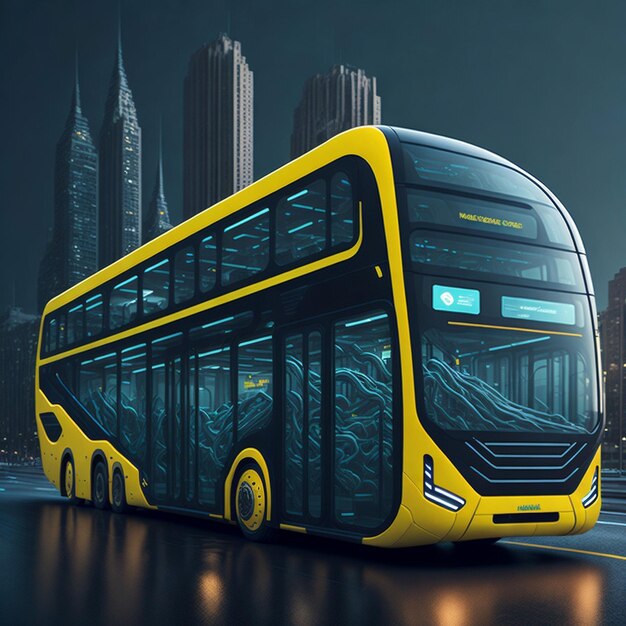 Eine fortschrittliche elektrische umweltfreundliche Zukunft des Verkehrs Generative moderne Stadtbus-Illustration