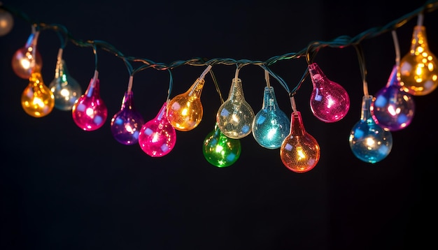 Eine Fotografie einer festlichen Reihe farbenfroher Silvesterlichter