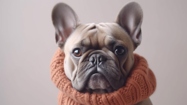 Eine französische Bulldogge, die einen roten Pullover trägt