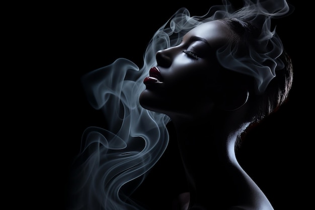 Eine Frau, aus deren Kopf Rauch austritt