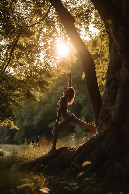 Foto eine frau beim yoga in einem park