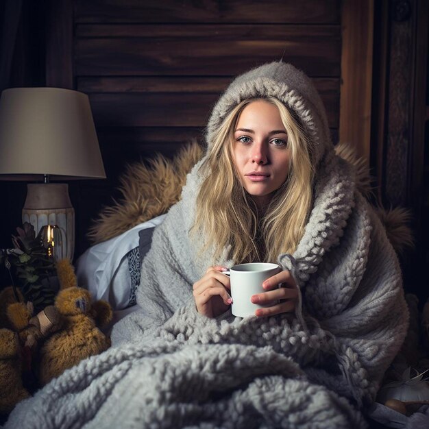 Foto eine frau, die an grippe im bett leidet