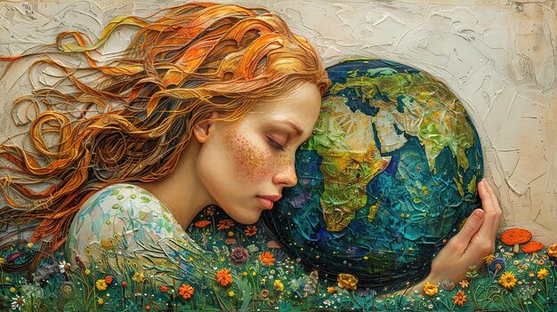 Eine Frau, die die Erde wiegt Eine Illustration eines Earth Day