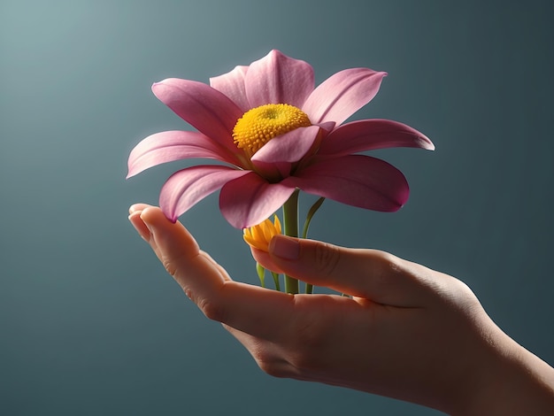 Eine Frau, die eine Blume in der Hand hält, bedeutet Macht, Motivation und Hingabe.