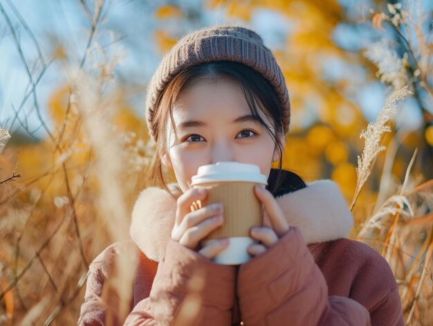 Foto eine frau, die eine kaffeetasse hält