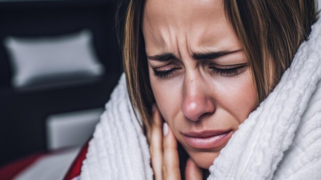 Foto eine frau, die ihre kehle hält, fühlt sich möglicherweise unwohl