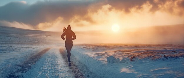 Foto eine frau, die im winter rennt