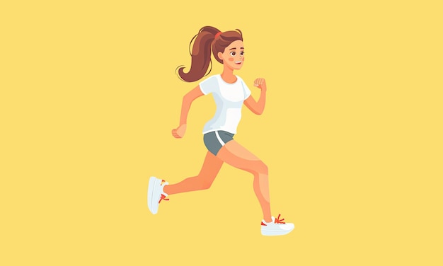 Eine Frau, die mit einer Stange Deadlifts macht Eine Fitness-Run-Flat-Vektor-Illustration auf gelbem Hintergrund
