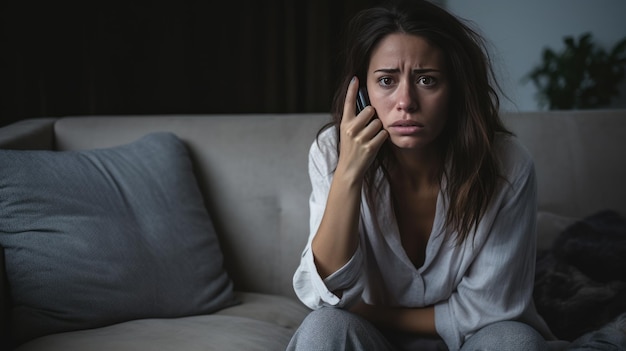 Eine Frau, die zu Hause an Depressionen leidet