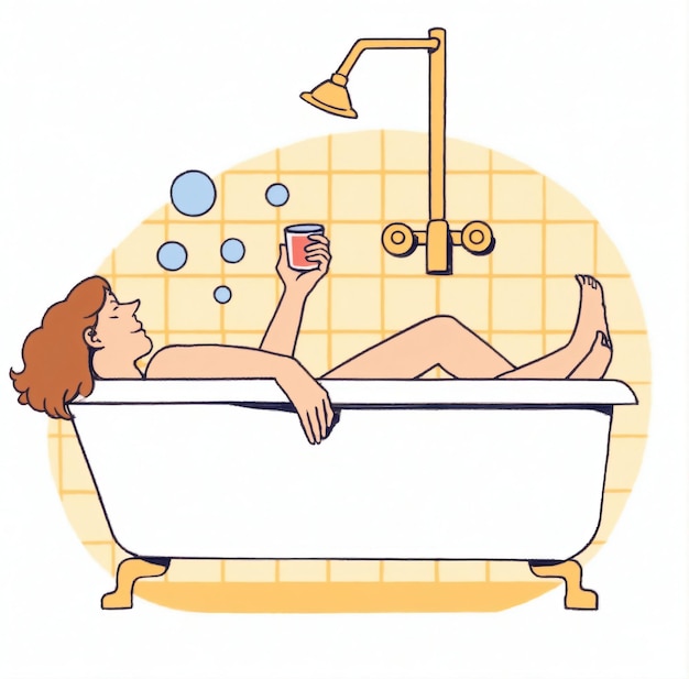 eine Frau entspannt sich in einer Badewanne mit Seifenblasen