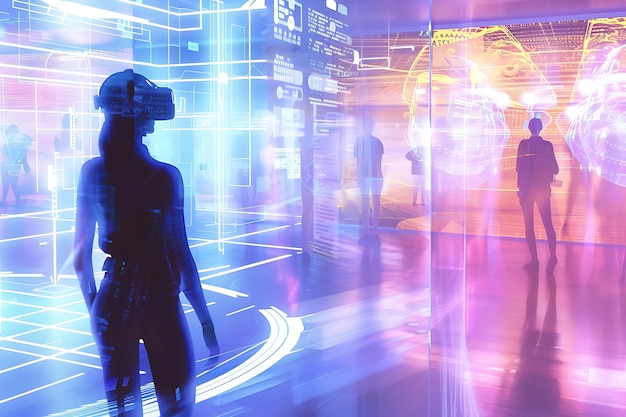 Eine Frau erforscht eine Welt der virtuellen Realität