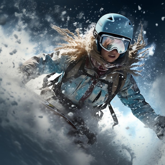 Foto eine frau fährt mit ihren skis im schnee im stil der britischen topographischen textur