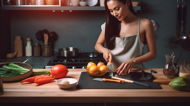 Eine Frau hackt Orangen in einer Küche