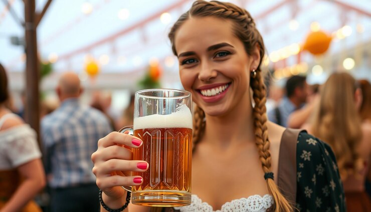 Foto eine frau hält ein volles glas bier