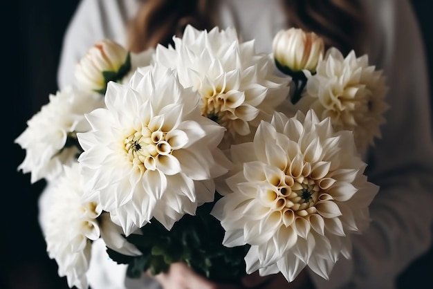 Eine Frau hält einen Blumenstrauß in der Hand.