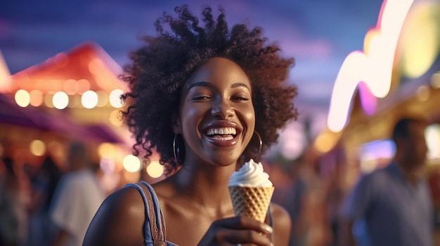 Eine Frau hält im Sommer eine Eistüte in der Hand