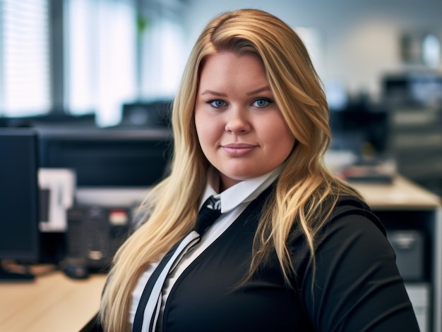 Foto eine frau im business-anzug sitzt vor einem computer