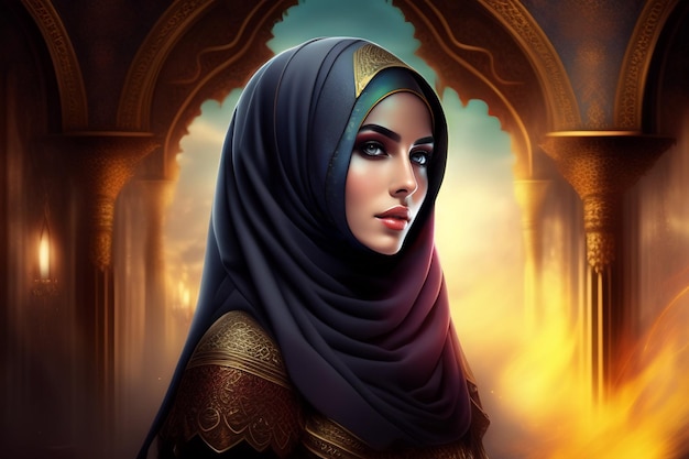 Eine Frau im Hijab mit blauem Schal