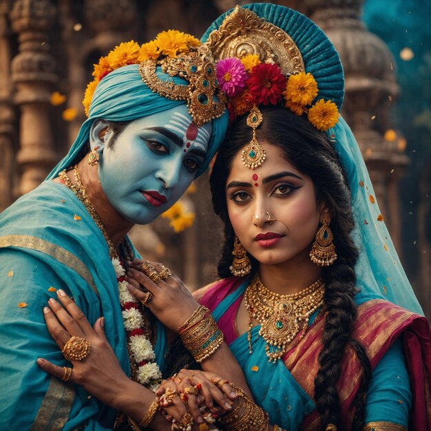 eine Frau in einem blauen Sari mit einer Frau in einem Blauen Sari