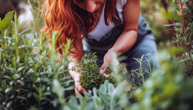 Eine Frau in einem Blumengarten, die sich mit der Landwirtschaft beschäftigt