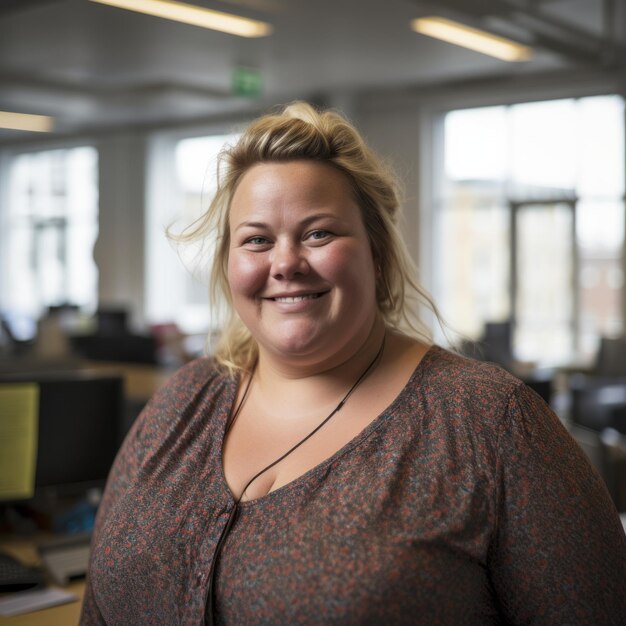 Foto eine frau in einem büro lächelt in die kamera