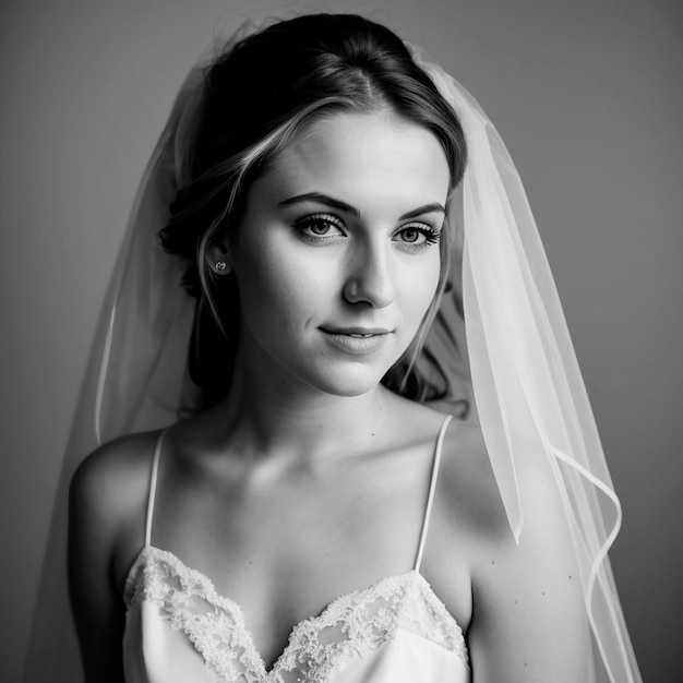 Eine Frau in einem Hochzeitskleid posiert für ein Foto.