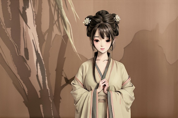 Eine Frau in einem Kimono mit dem Wort Geisha auf der Vorderseite.