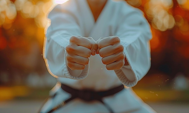 eine Frau in einem Kimono mit ihren Händen in der Luft