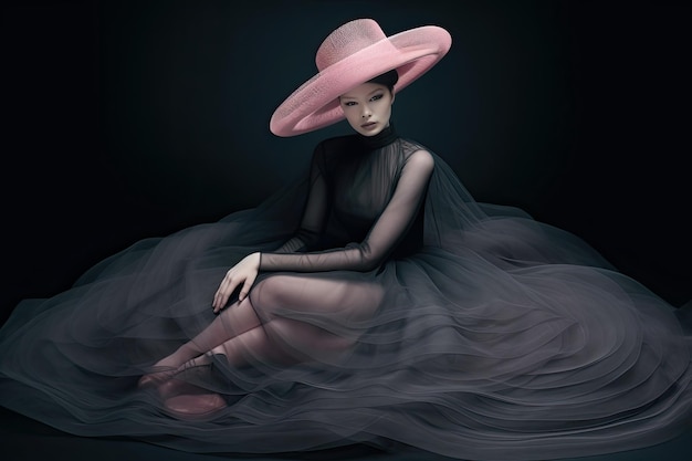 Eine Frau in einem Kleid und einem rosa Hut