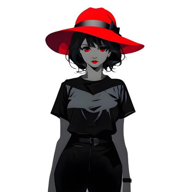 eine Frau in einem roten Hut trägt einen roten Hut