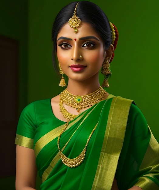 Eine Frau in einem Sari mit Schmuck von Ai