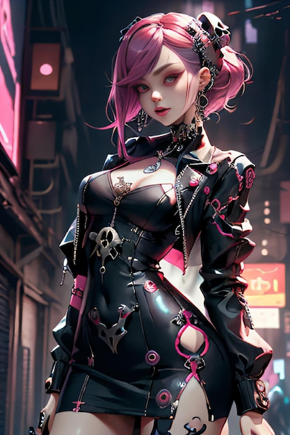eine Frau in einem schwarz-rosa Outfit