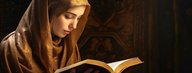 Eine Frau in einer Moschee liest das heilige Buch Koran-Glaube muslimischer Traditionen