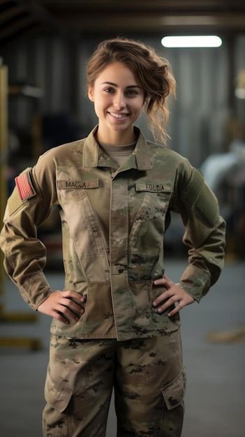 Eine Frau in Militäruniform posiert für ein Foto
