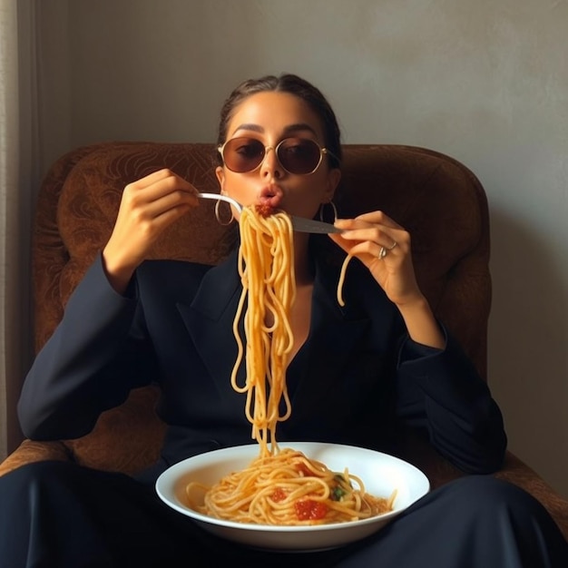 Foto eine frau isst essen