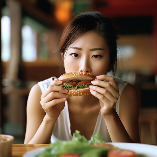 eine Frau isst Essen