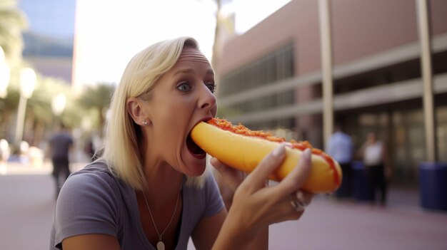 Foto eine frau isst essen