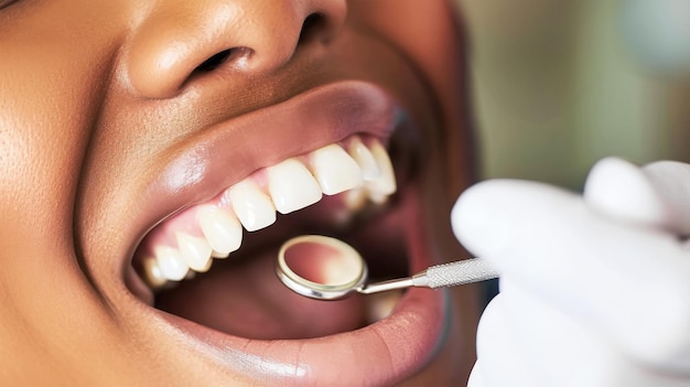 Eine Frau lässt sich von einem Zahnarzt die Zähne untersuchen
