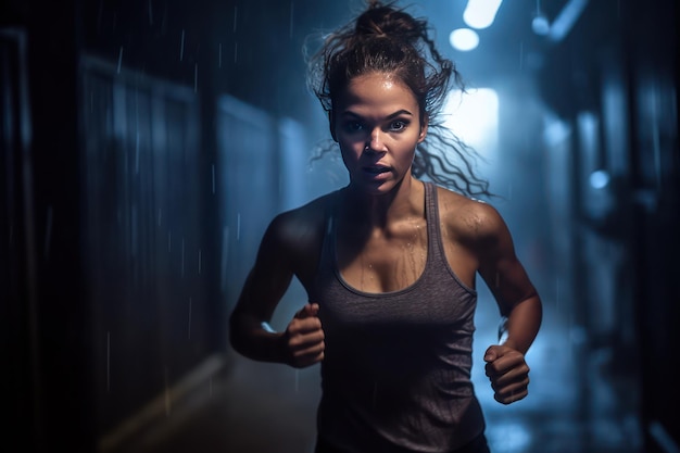 Eine Frau läuft in einem Indoor-Crossfit