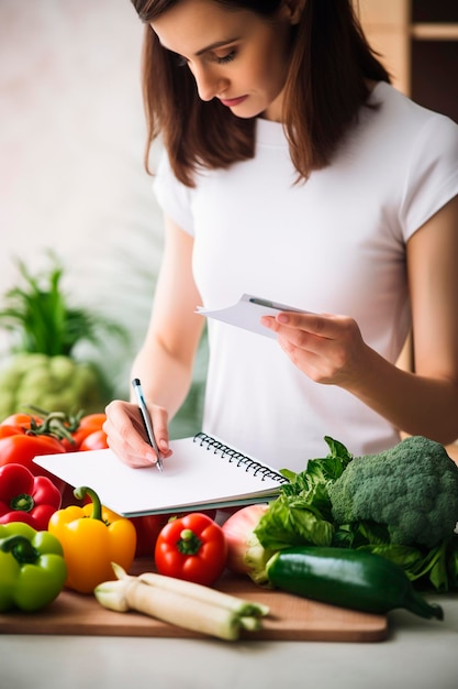 Foto eine frau macht einen ernährungsplan für gewichtsverlust generative ki-frau