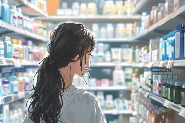 Eine Frau macht Einkauf in einer Apotheke