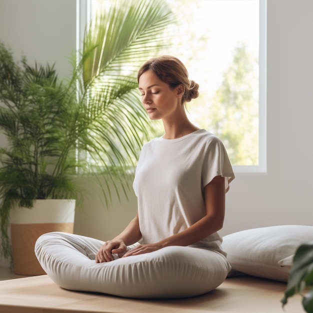 Eine Frau macht Yoga im Zimmer