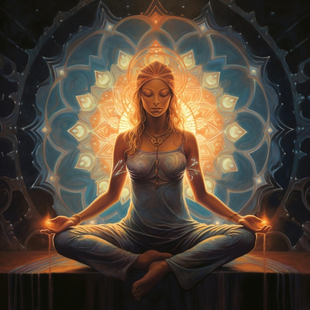Eine Frau meditiert im Lotussitz.