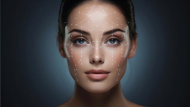 Eine Frau mit biometrischen Daten auf dem Gesicht