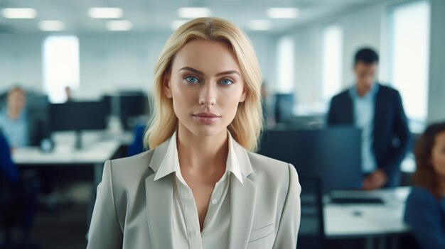 Foto eine frau mit blauen augen schaut in die kamera.